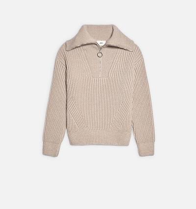 Suéteres Ami Paris Zipped Collar Acanalado Jumper Beige | ami_MX219