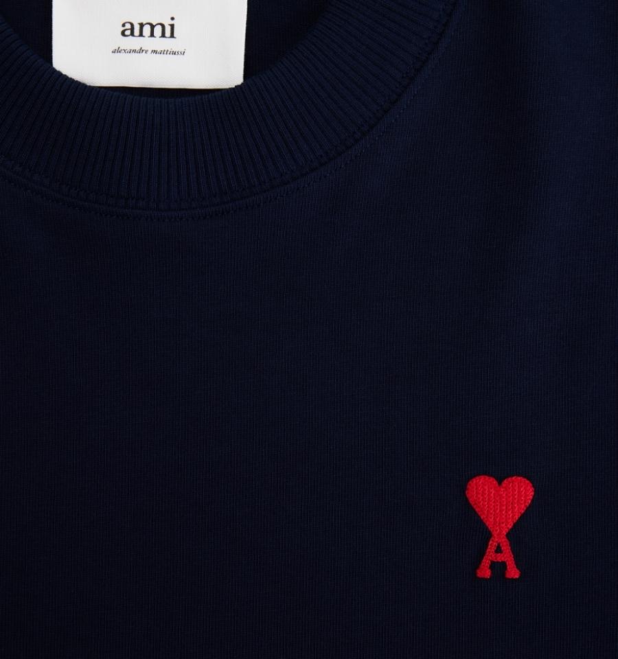 Camiseta Ami Paris Ami de Coeur Long Sleeves Azul Marino | ami_MX488