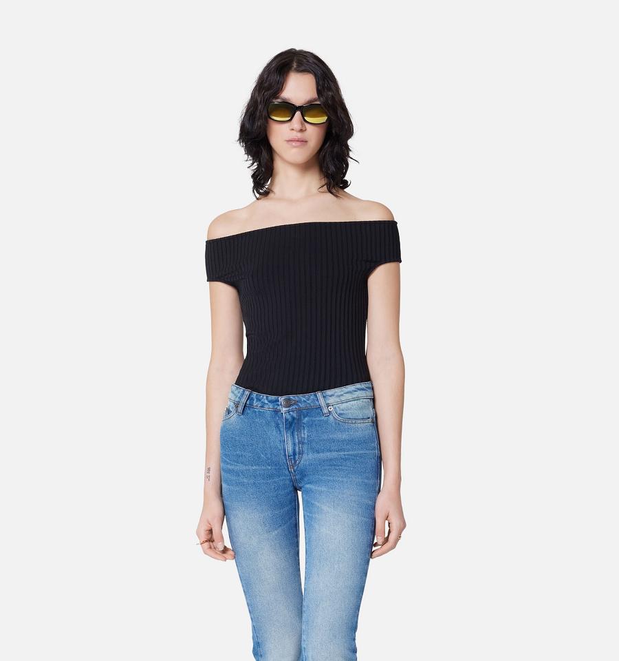 Camiseta Ami Paris Bare Shoulder Bodysuit Negros | ami_MX374