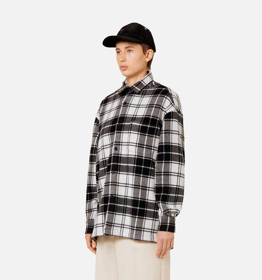 Chaquetas Ami Paris Checked Overshirt With Print Grises | ami_MX229