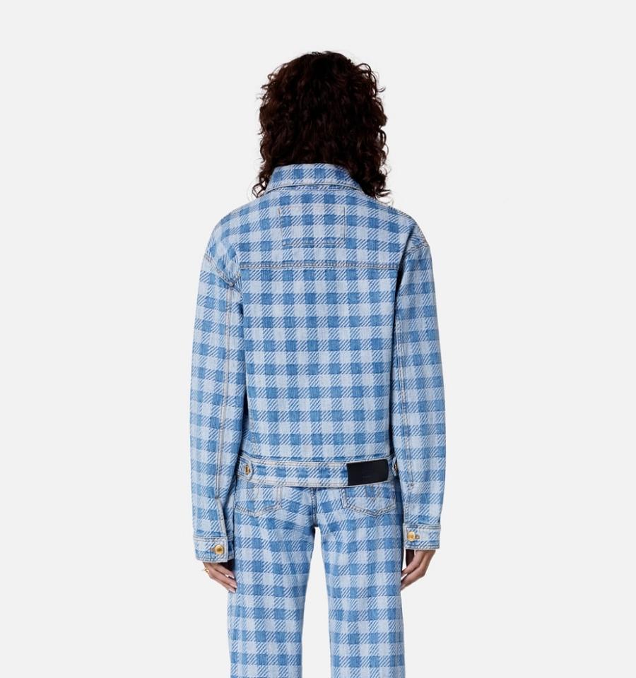 Chaquetas Ami Paris Gingham Boxy Fit Denim Azules | ami_MX202