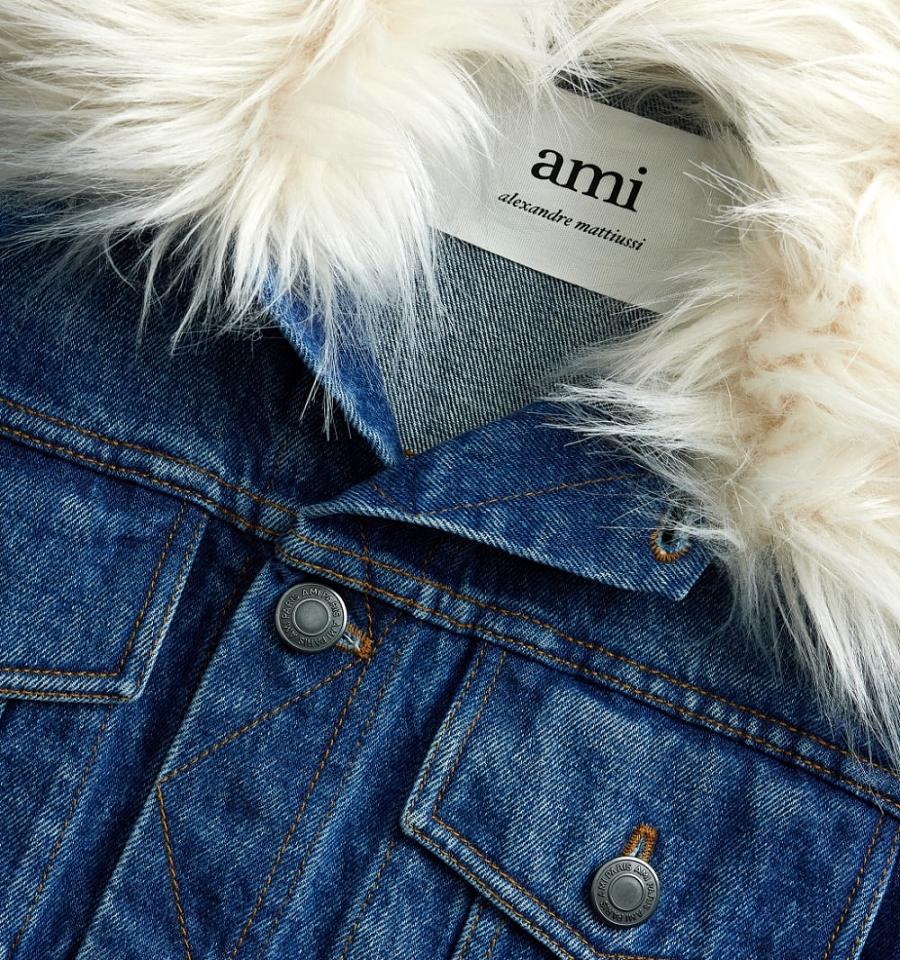 Chaquetas Ami Paris With Sintetico Fur Collar Azules | ami_MX261