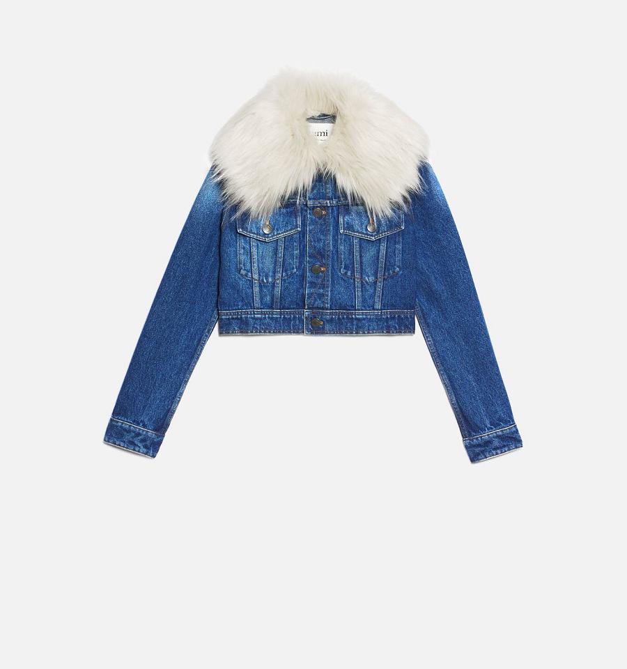 Chaquetas Ami Paris With Sintetico Fur Collar Azules | ami_MX261