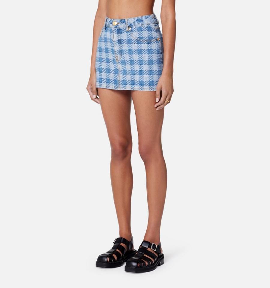 Denim Ami Paris Gingham Pattern Jacquard Mini Azules | ami_MX133