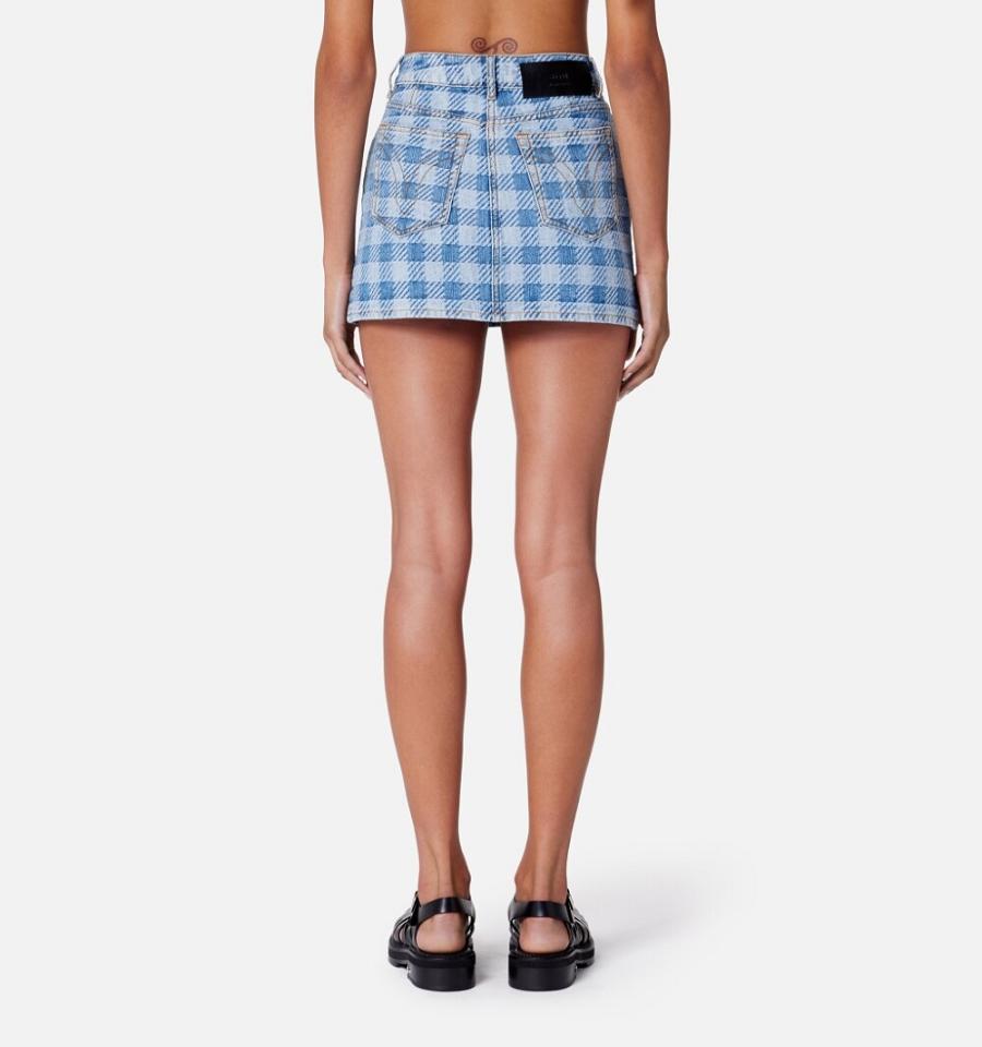 Denim Ami Paris Gingham Pattern Jacquard Mini Azules | ami_MX133