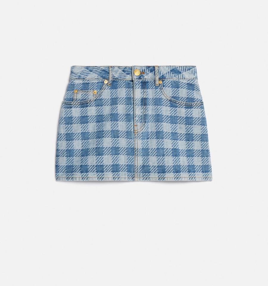 Denim Ami Paris Gingham Pattern Jacquard Mini Azules | ami_MX133