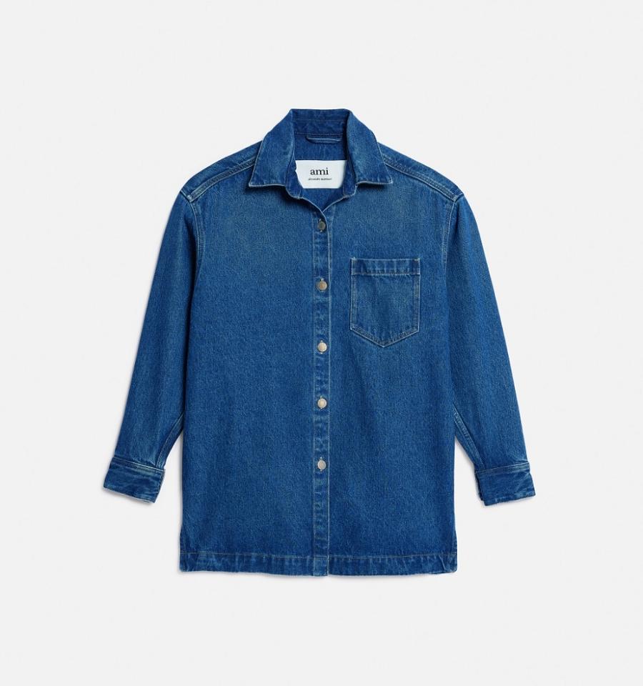 Denim Ami Paris Overshirt With Print Azules | ami_MX304