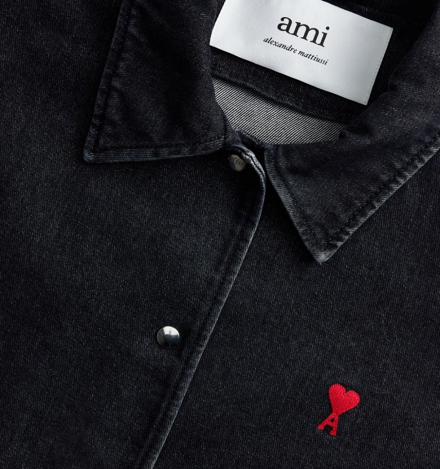 Denim Ami Paris Press Buttons Ami De Cœur Negros | ami_MX432