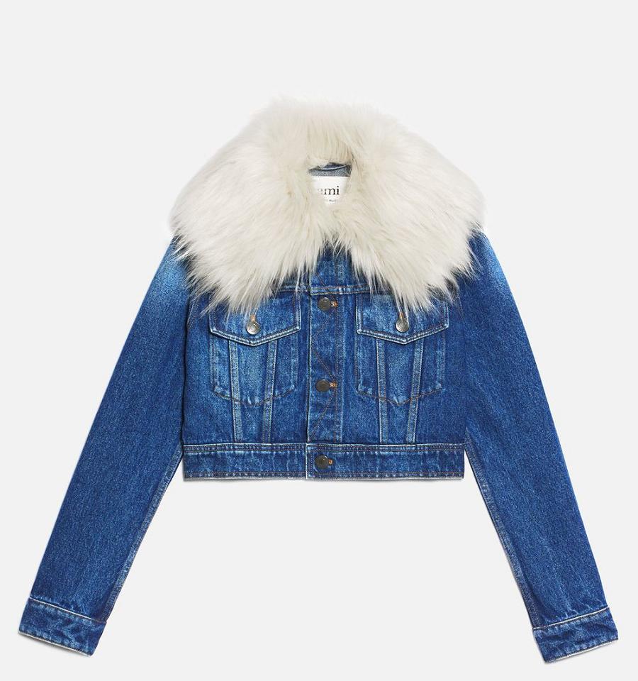 Denim Ami Paris With Sintetico Fur Collar Azules | ami_MX210