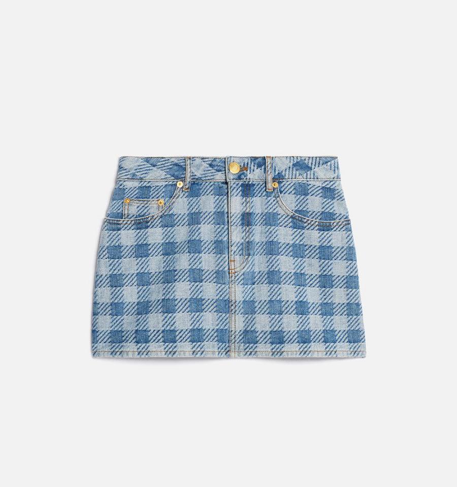 Falda Ami Paris Gingham Pattern Jacquard Mini Azules | ami_MX150