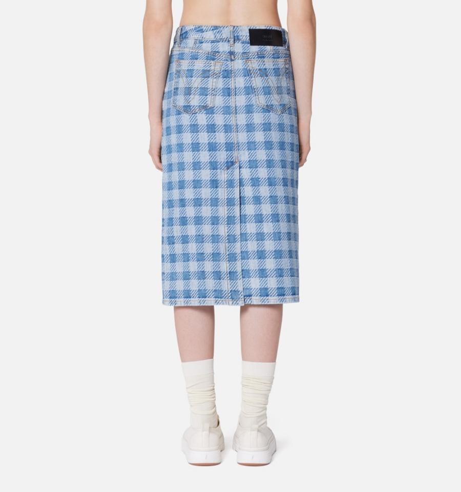 Falda Ami Paris Gingham Pattern Jacquard Pencil Azules | ami_MX221