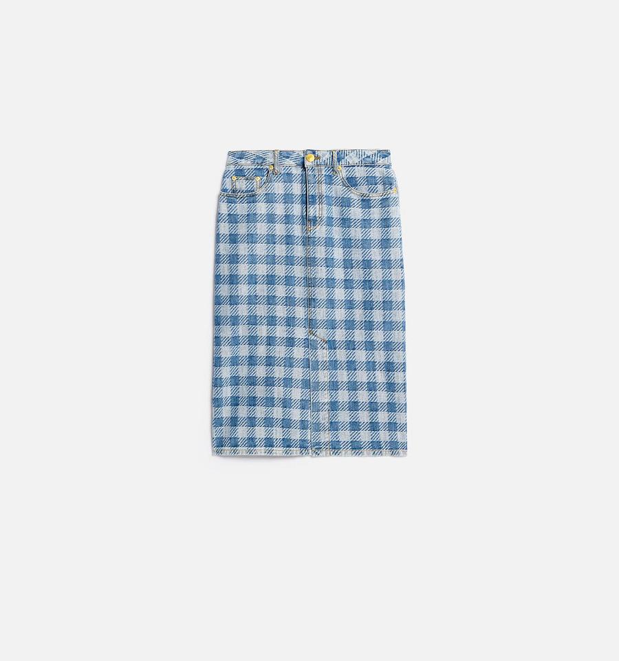 Falda Ami Paris Gingham Pattern Jacquard Pencil Azules | ami_MX221