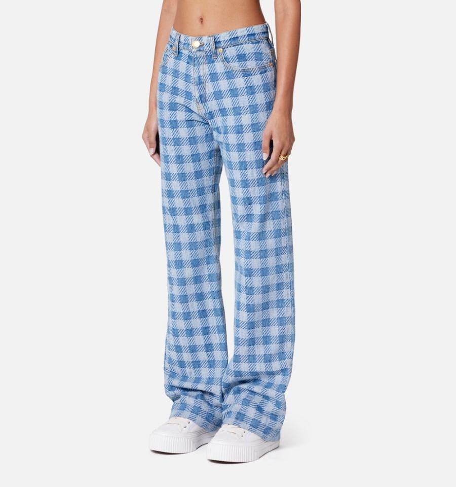 Jeans Ami Paris Gingham Pattern Jacquard Azules | ami_MX367