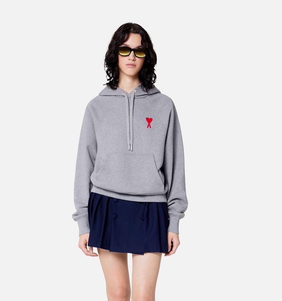 Sudadera Con Capucha Ami Paris Ami de Coeur Grises | ami_MX334