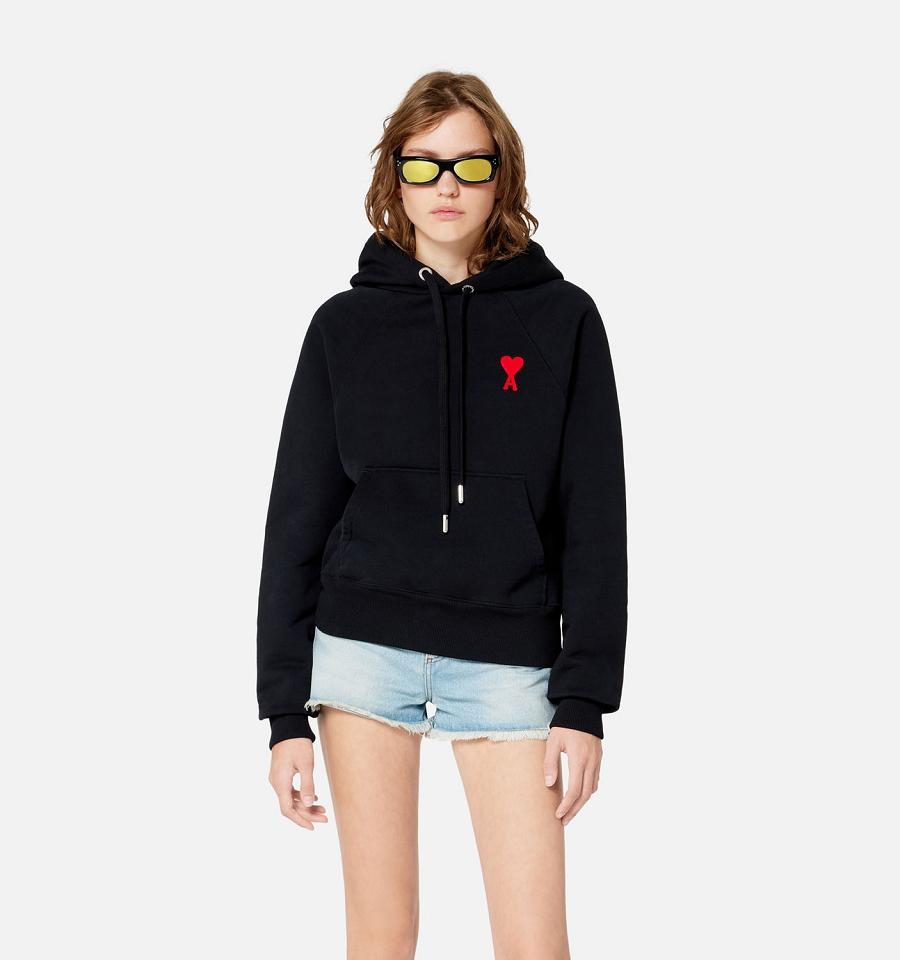 Sudadera Con Capucha Ami Paris Ami de Coeur Negros | ami_MX467