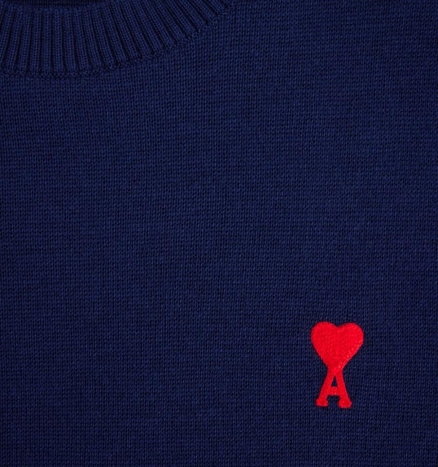 Suéteres Ami Paris Ami de Coeur Crewneck Azul Marino | ami_MX264