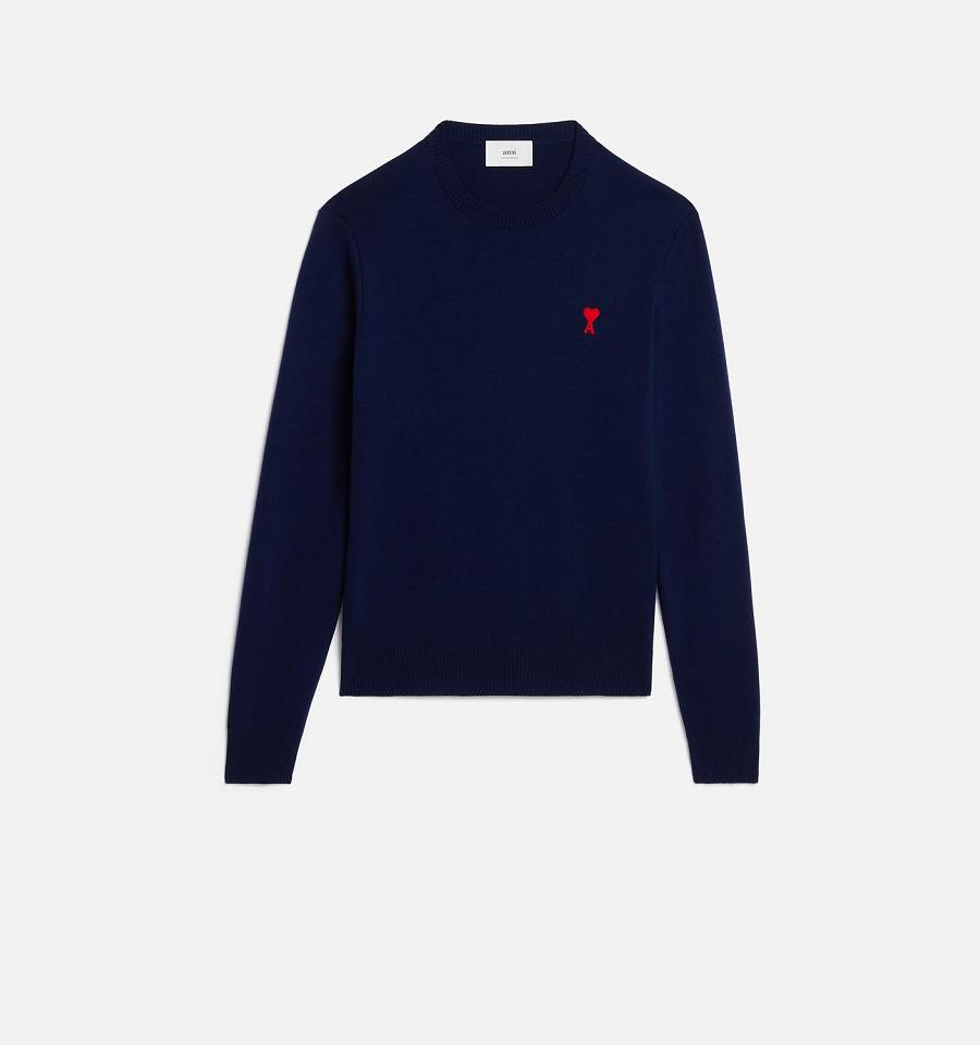 Suéteres Ami Paris Ami de Coeur Crewneck Azul Marino | ami_MX264