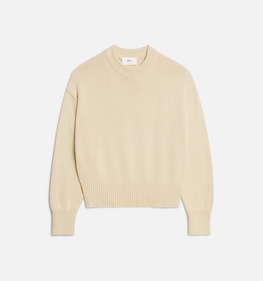 Suéteres Ami Paris Ami de Coeur Crewneck Beige | ami_MX361