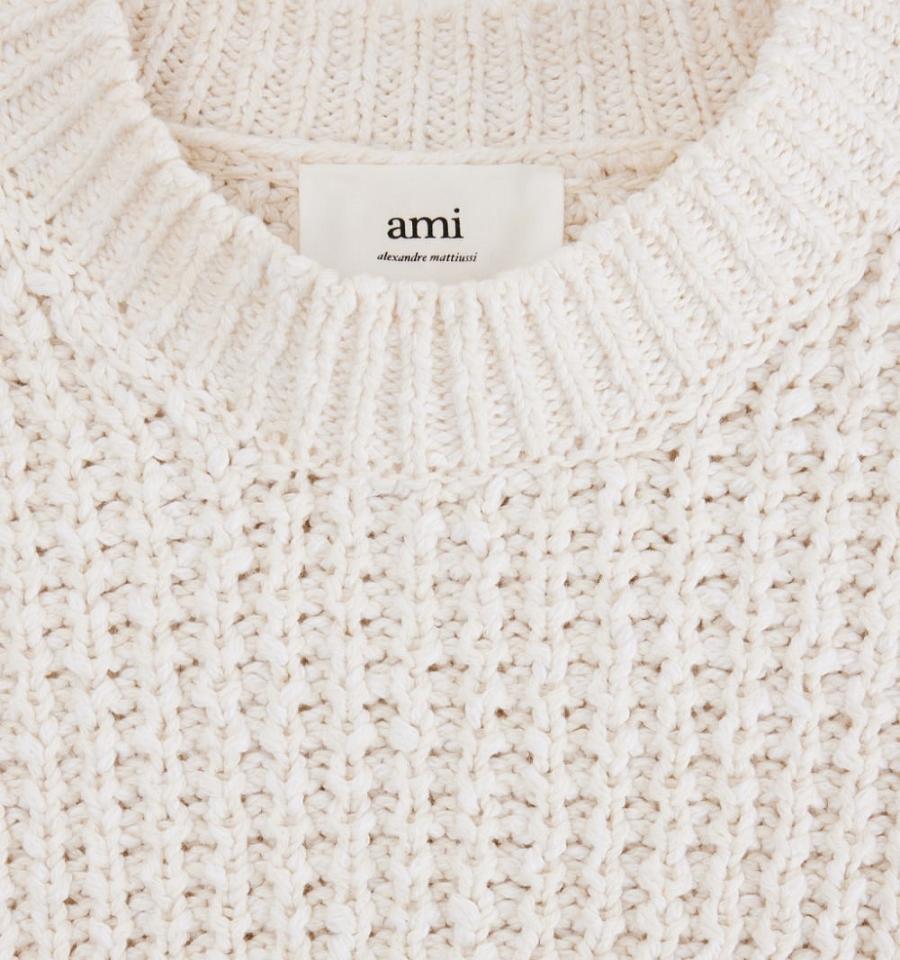 Suéteres Ami Paris Waffle Knit Blancos | ami_MX354