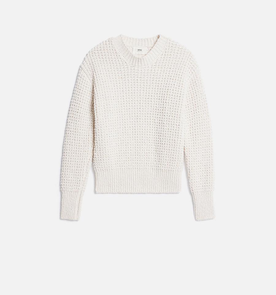 Suéteres Ami Paris Waffle Knit Blancos | ami_MX398