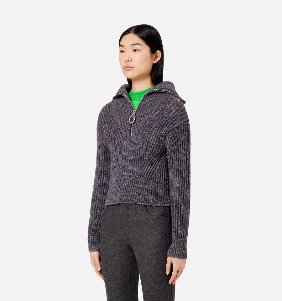 Suéteres Ami Paris Zip Collar Acanalado Jumper Grises | ami_MX579