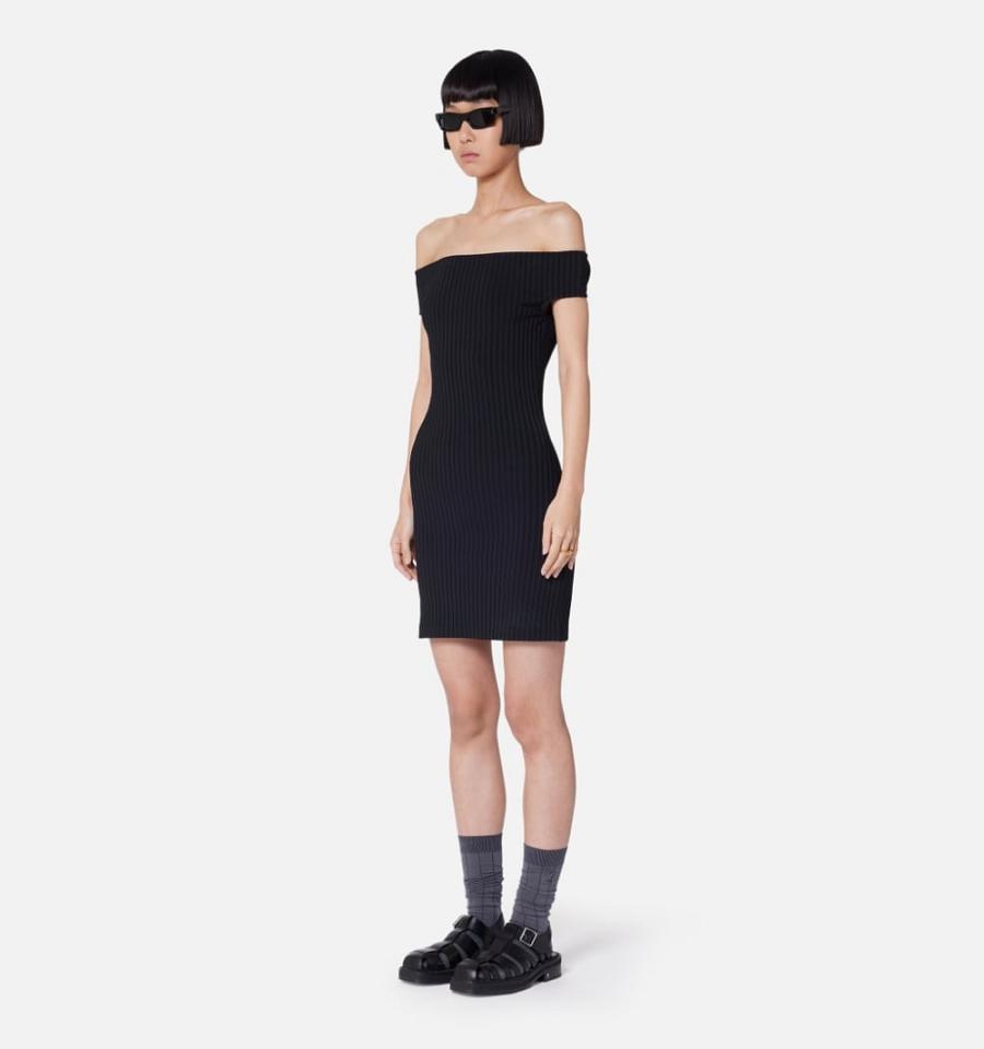 Vestido Ami Paris Bare Shoulder Mini Negros | ami_MX604